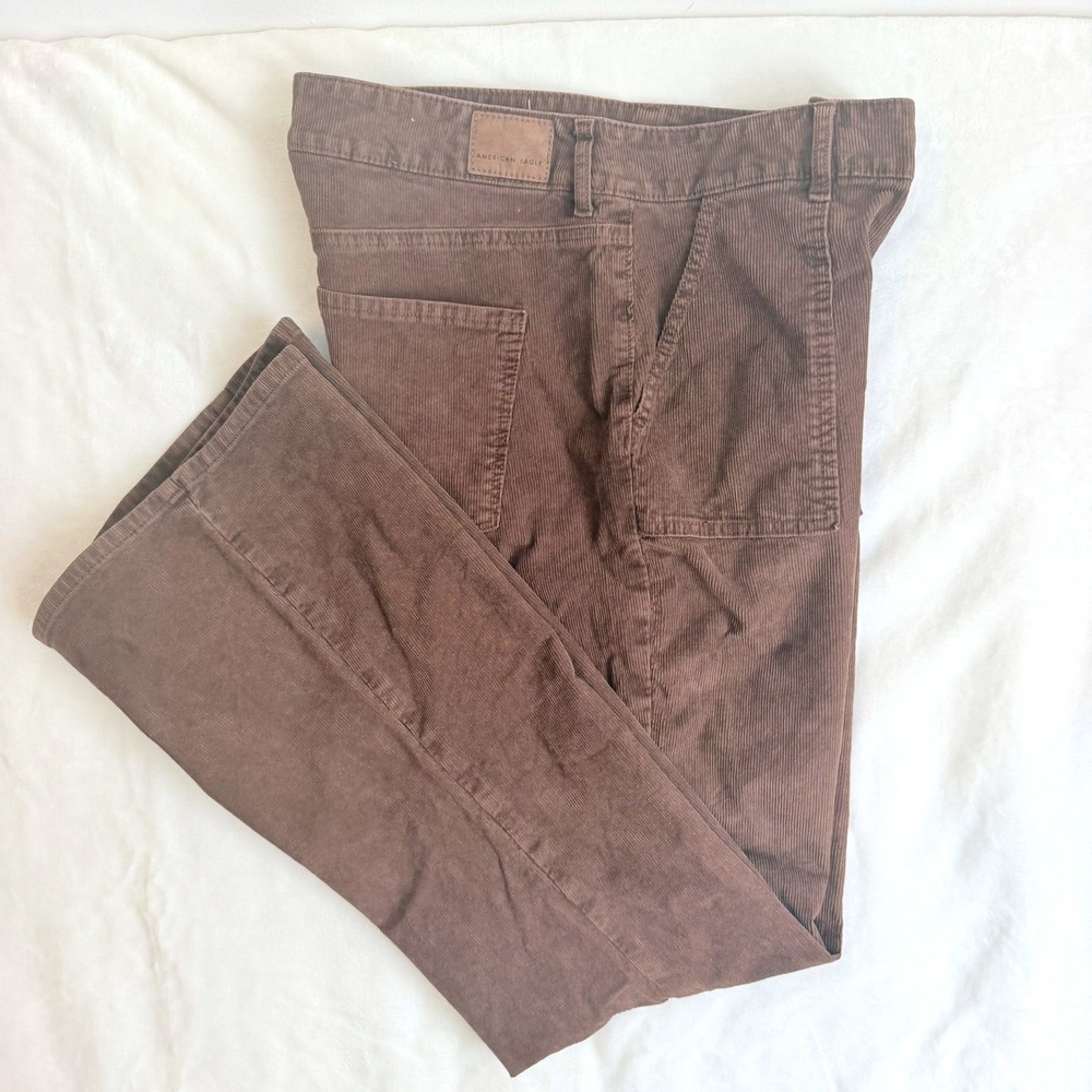 American Eagle Corduroy Pants Womens 16 Long Brown Very Good Flare High Rise
